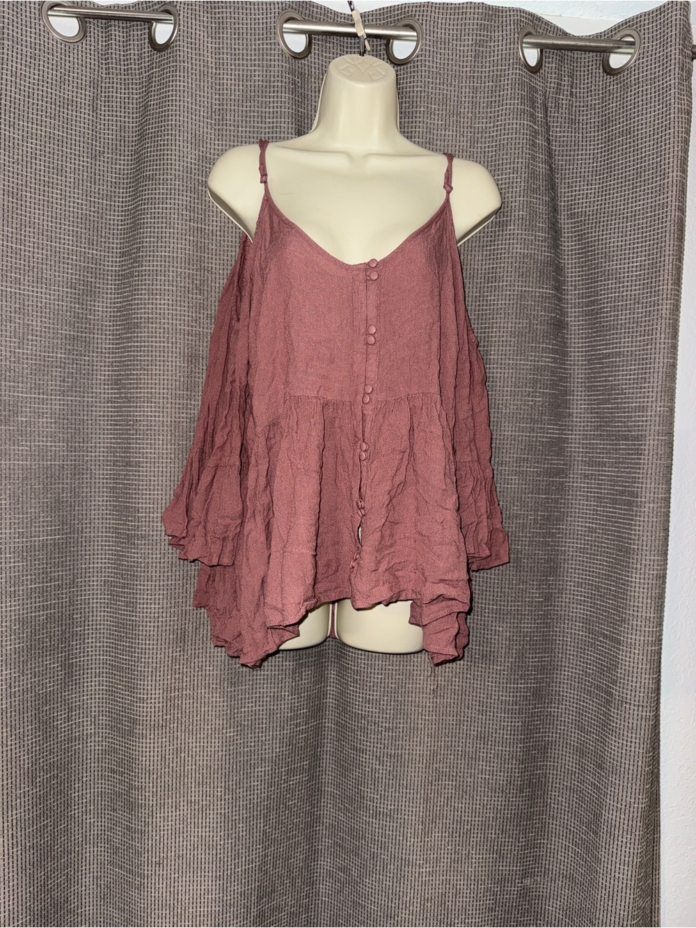 Long sleeve open shoulder Button-Front Flowy shirt- Dusty Rose